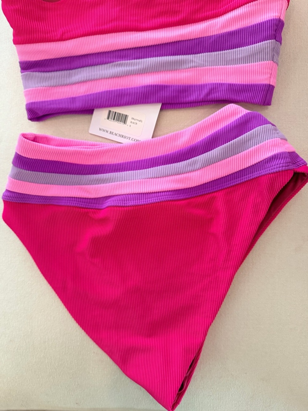 BEACH RIOT Mae-Millie 2-Piece Bikini Raspberry Color Block NWT Small - Picture 5 of 8